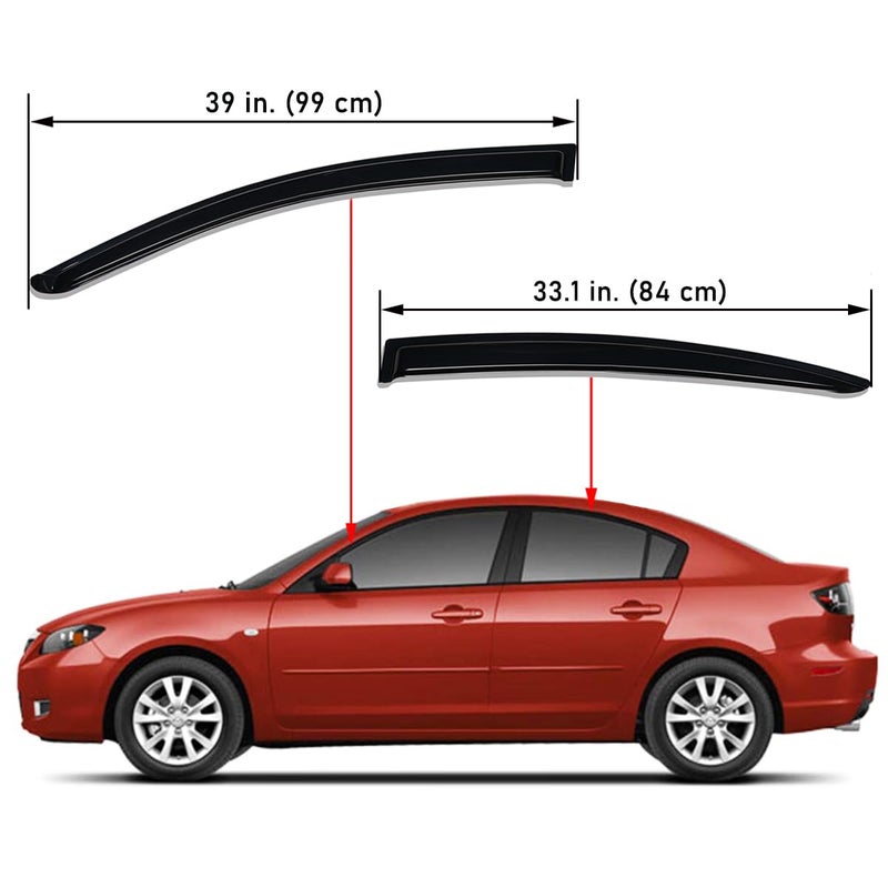 Lightronic Extra Durable Outside-Mount Auto Vent Window Visor, Fits 2004-2009 Mazda 3 Sedan, UV Protection Rain Guard, Original Wind Deflector, No-Drill Easy Install, Dark Smoke, 4-Pcs - Image 2